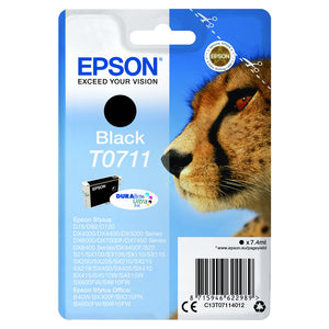 Genuine Epson T0711, Cheetah Black Ink Cartridge, TO711, C13T07114010