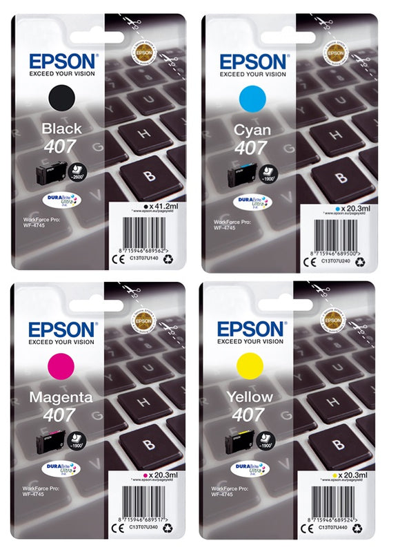 Genuine Epson 407, Keyboard Multipack Ink Cartridges, T07U6, C13T07U640