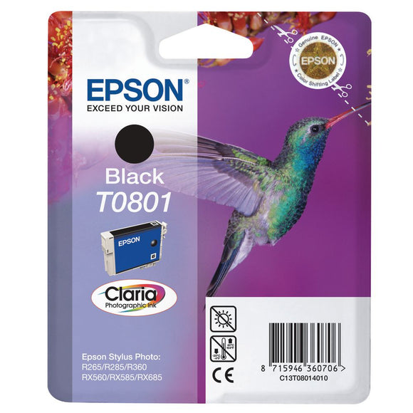 Genuine Epson T0801 Hummingbird Black, Ink Cartridges, TO801, C13T08014010