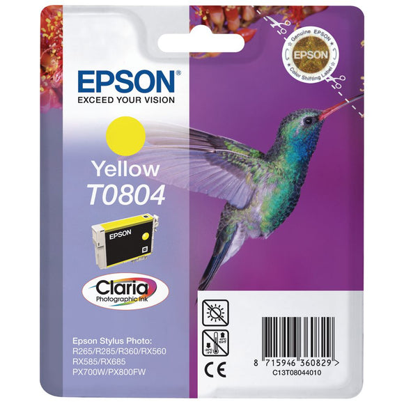 Genuine Epson T0804, Hummingbird Yellow Ink Cartridge, TO804. C13T08044010