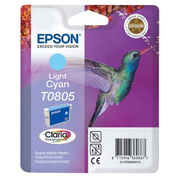 Genuine Epson T0805, Hummingbird Light Cyan Ink Cartridge, TO805, C13T08054010