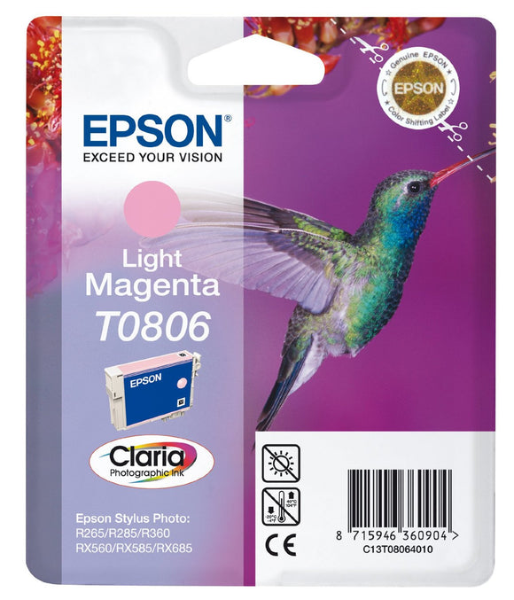 Genuine Epson T0806, Hummingbird Light Magenta Ink Cartridge, C13T08064010