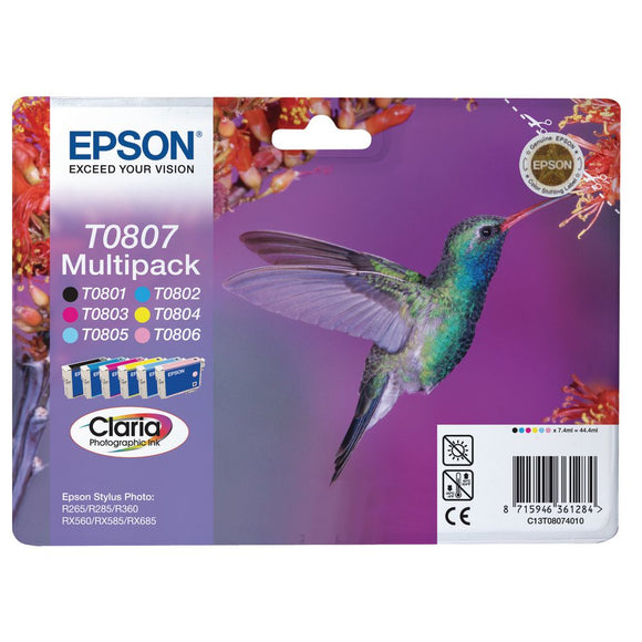 Genuine Epson Claria T0807 Hummingbird Multipack Ink Cartridges TO807 C13T08074010