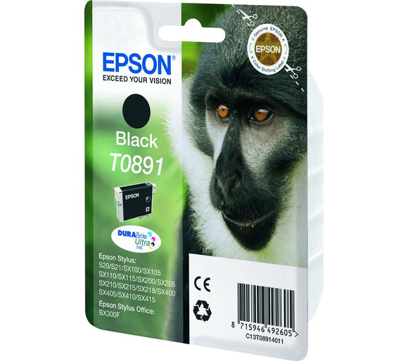 Genuine Epson T0891, Monkey Black Ink Cartridge, TO891, C13T08914012