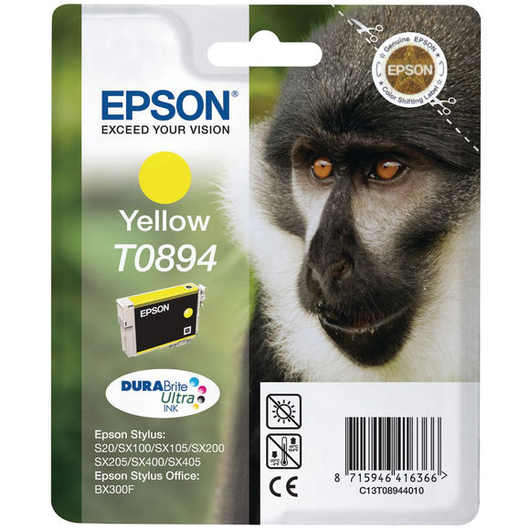 Genuine Epson T0894, Monkey Yellow Ink Cartridge, TO894, C13T08944012