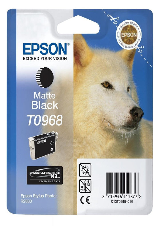 Genuine Epson T0968, Husky Matte Black Ink Cartridge, T096840, C13T09684010