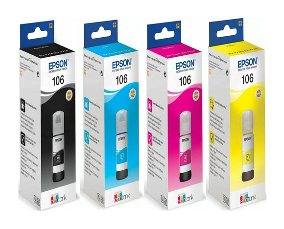 Genuine Epson Multipack 106, EcoTank ink Bottle T00R1, T00R2, T00R3, T00R4
