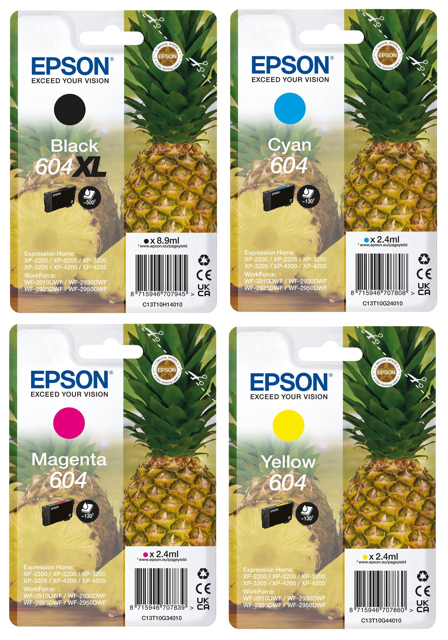 Genuine Epson 604, 604XL, Pineapple Multipack Ink Cartridges