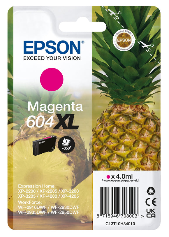 Genuine Epson 604XL, Pineapple Magenta Ink Cartridge, T10H3, C13T10H34010