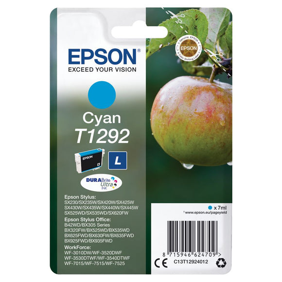 Genuine Epson T1292, Apple Cyan Ink Cartridge, C13T12924012