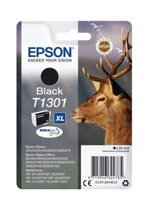 Genuine Epson T1301, DuraBrite Ultra Stag Black Ink Jet Printer Cartridge, T130140 OEM