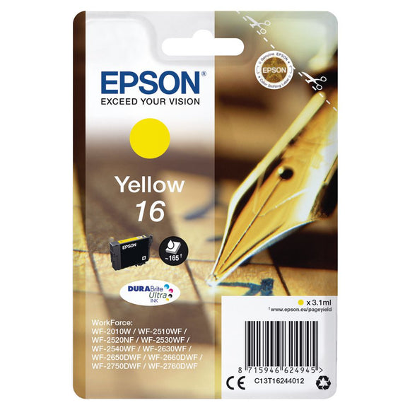 Genuine Epson 16, Pen Yellow Ink Cartridge, T1624