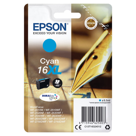 Genuine Epson 16XL, Pen Cyan Ink Cartridge, T1632