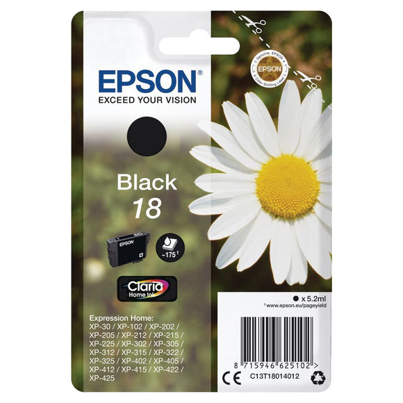 Genuine Epson 18, Daisy Claria Black Ink Cartridges, T1801, C13T18014012