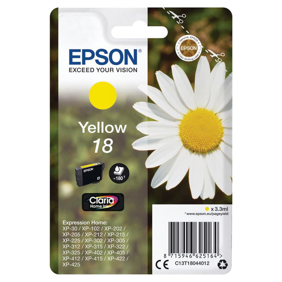 Genuine Epson 18, Daisy Claria Home Yellow Ink jet Printer Cartridge, T1804, T180440