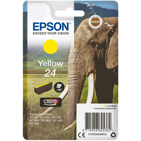 Genuine Epson 24, Elephant Yellow Ink Cartridge, T2424