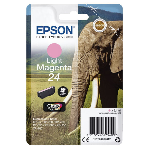 Genuine Epson 24, Elephant Light Magenta Ink Cartridge, T2426