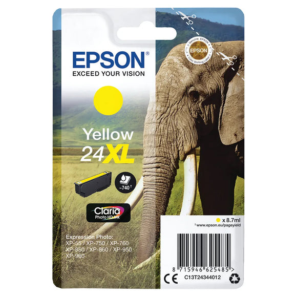 Genuine Epson 24XL, Elephant Yellow Ink Cartridge, T2434