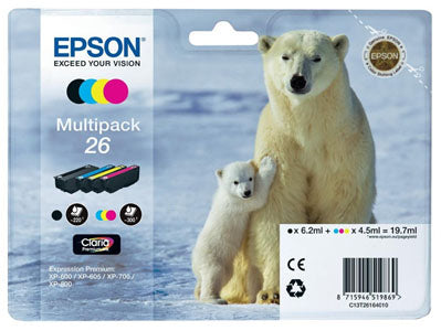 Genuine Epson 26, Multipack Polar Bear Ink Cartridges, T2616, T261640