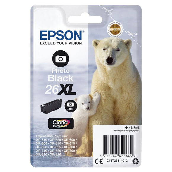 Epson 26XL, Polar Bear Photo Black Ink Cartridge, T2631, T263140