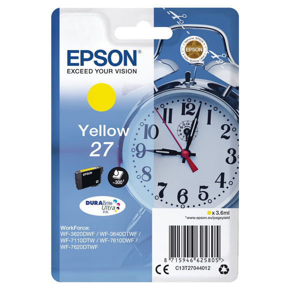 Genuine Epson 27, Alarm Clock Yellow Ink jet Printer Cartridges, T2704, T2704440