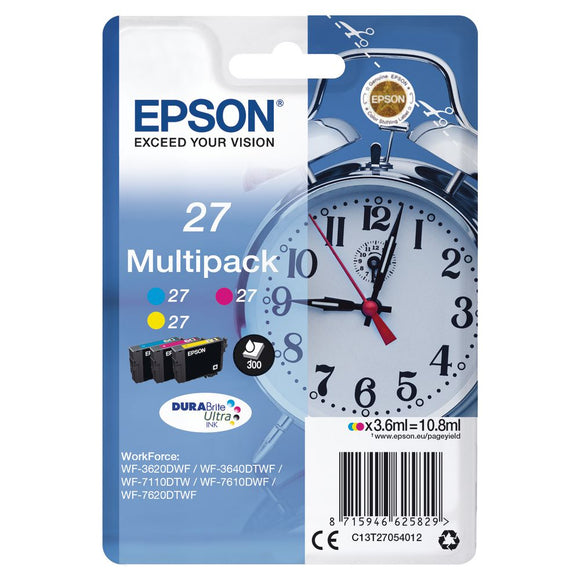 Genuine Epson 27, Alarm Clock Tripple Pack Ink Cartridges, T2705, T270540
