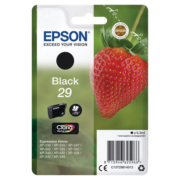 Genuine Epson 29, Strawberry Claria Home Black Ink Cartridge, T2981, T298140