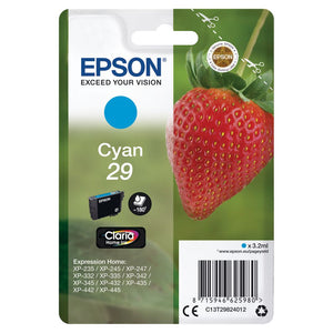 Genuine Epson 29, Strawberry Claria Home Cyan Ink Cartridge, T2982, T298240, OEM