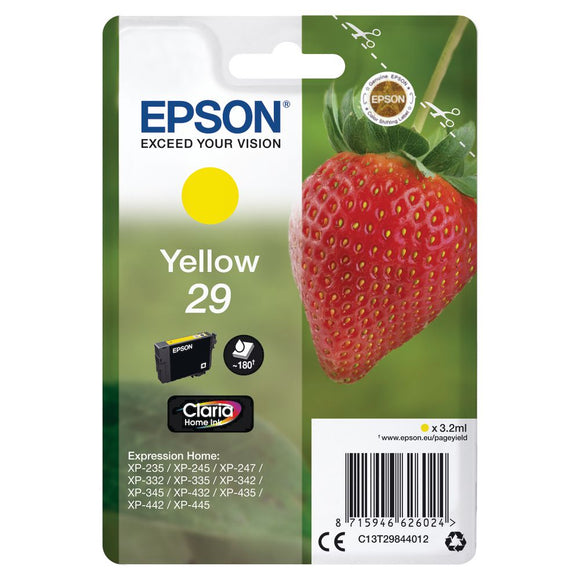 Genuine Epson 29, Strawberry Claria Home Yellow Ink Cartridge, T2984, T298440