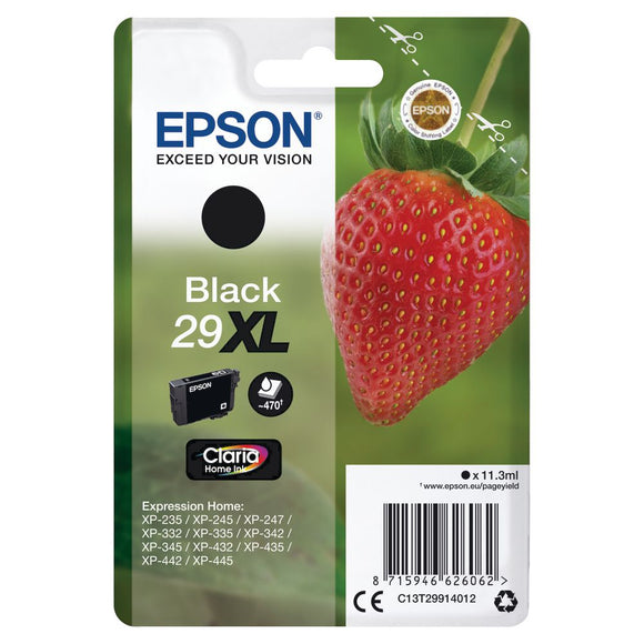 Genuine Epson 29XL, Strawberry Claria Home Black Ink Cartridge, T2991, T299140