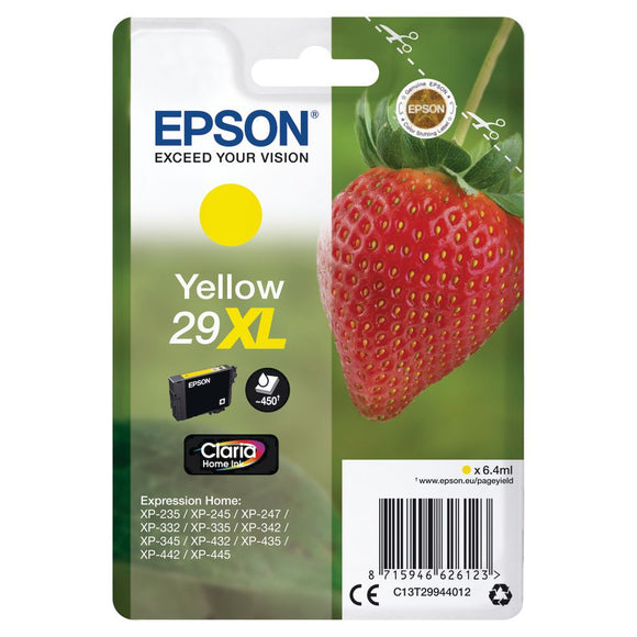 Epson 29XL, Strawberry Claria Home Yellow Ink jet Printer Cartridge, T2994, T299440