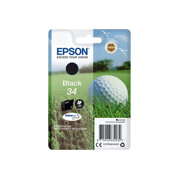 Genuine Epson 34, Golf Ball Black Ink jet Printer Cartridge, T3461, C13T34614010
