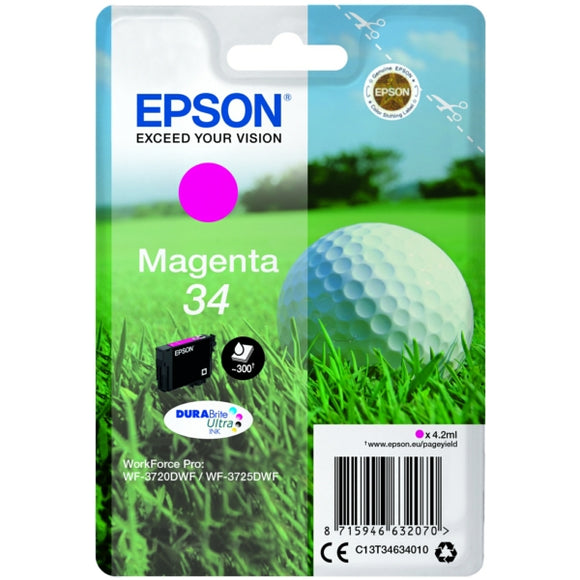 Genuine Epson 34, Golf Ball Magenta Ink jet Printer Cartridge, T3463, C13T34634010