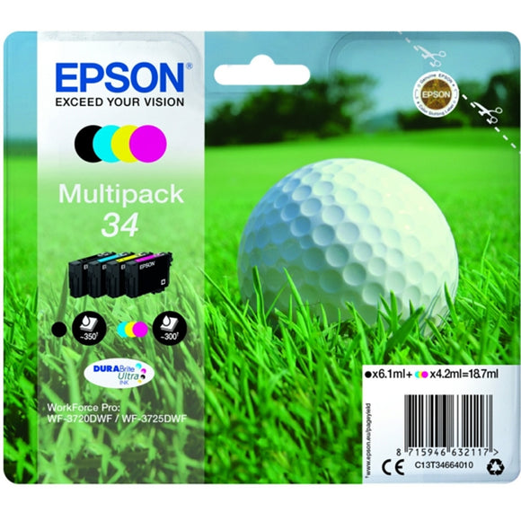 Genuine Epson 34 Golf Ball 4 Colour Multipack Ink Cartridges, T3466 T346640