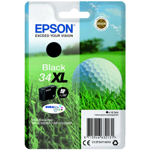 Genuine Epson 34XL, Golf Ball Black Ink Cartridge, T3471, C13T34714010