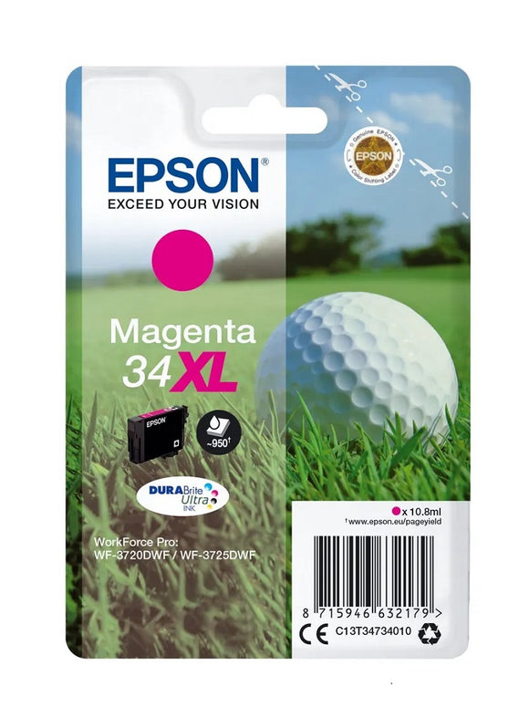 Genuine Epson 34XL, Golf Ball Magenta Ink Cartridge, T3473, C13T34734010