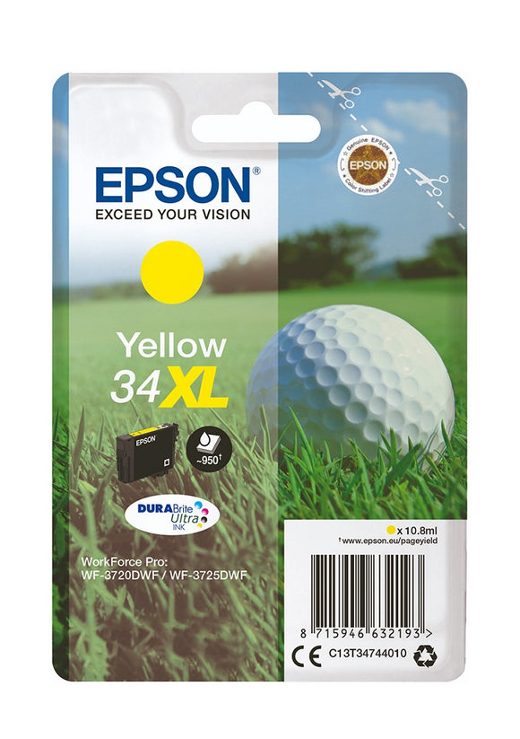 Genuine Epson 34XL, Golf Ball Yellow Ink jet Print Cartridge, T3474, C13T34744012