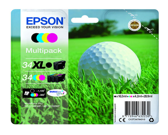 Genuine Epson 34XL, 34, Golf Ball Multipack Ink Cartridges, T3479, C13T34794010