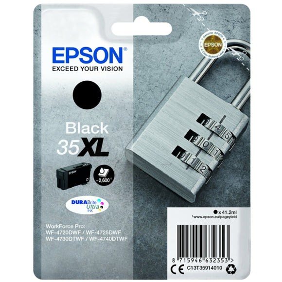 Genuine Epson 35XL Padlock High Capacity Black Ink Cartridge, T3591