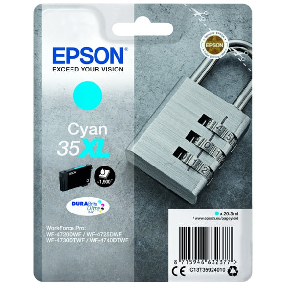 Genuine Epson 35XL Padlock High Capacity Cyan Ink Cartridge, T3592