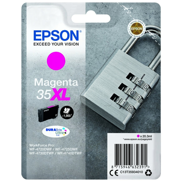 Genuine Epson 35XL Padlock High Capacity Magenta Ink Cartridge, T3593