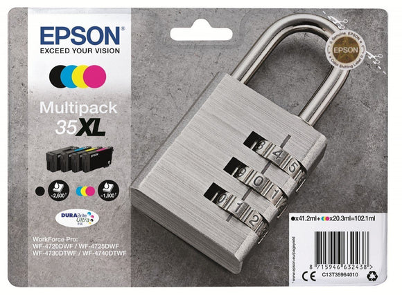 Genuine Epson 35XL Padlock 4 Colour Multipack Ink Cartridges, T3596