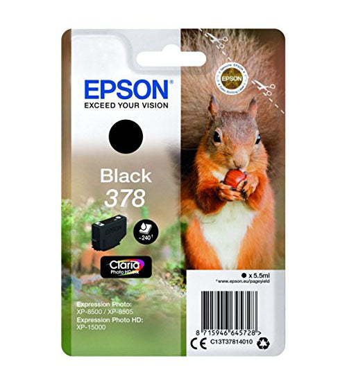 Genuine Epson 378, Squirrel Black Ink Cartridge T3781, C13T37814010