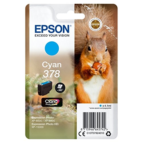 Genuine Epson 378, Squirrel Cyan Ink Cartridge, T3782, C13T37824010