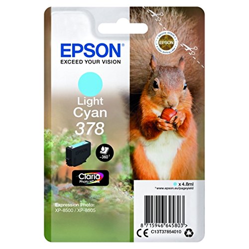 Genuine Epson 378, Squirrel Light Cyan Ink Cartridge, T3785, C13T37854010
