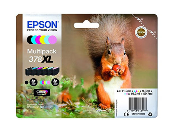 Genuine Epson 378XL, Squirrel Multipack Ink Cartridge, T3798, C13T37984010