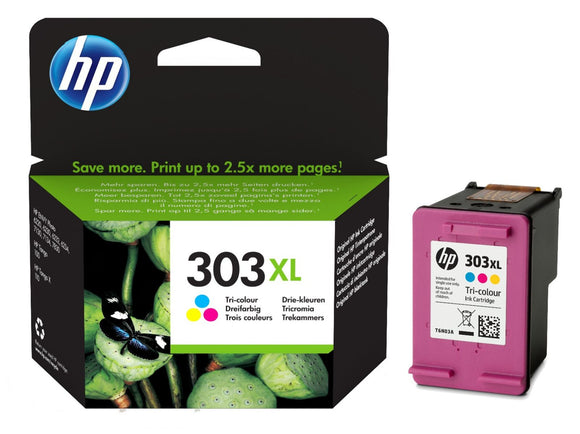 Genuine HP 303XL High Capacity Tri-Colour Ink Cartridge, T6N03, T6N03AE