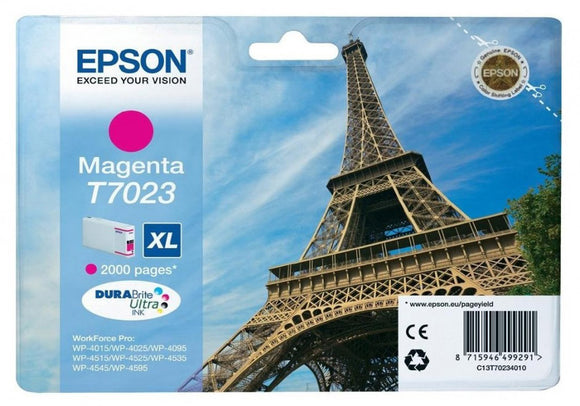 Genuine Epson T7023 XL Magenta Eiffel Tower Ink Cartridge, C13T70234010