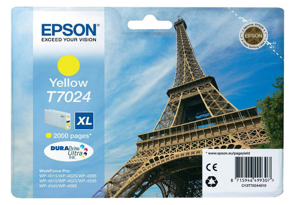 Genuine Epson T7024 XL Yellow Eiffel Tower Ink Cartridge, C13T70244010