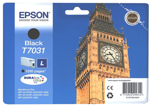Genuine Epson T7031 L Big Ben Black Ink Cartridge, C13T70314010